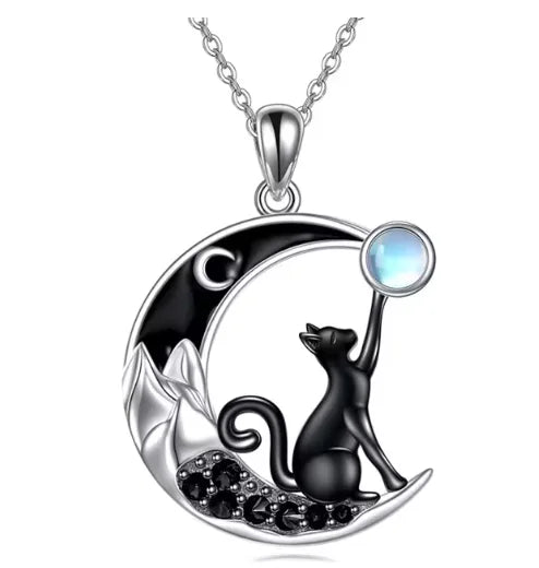 Gothic Cat Moonstone Choker Necklace β Colorful Rhinestone Pendant | Sparkling Fashion Jewelry for Women | '' Free Shipping ''