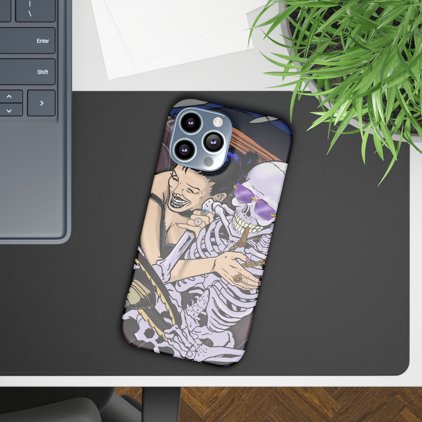 Edgy Slim Phone Case - Gothic Skeleton Design, Alternative Fashion Accessory, Unique Gift for Halloween, Birthday, Novelty Item
