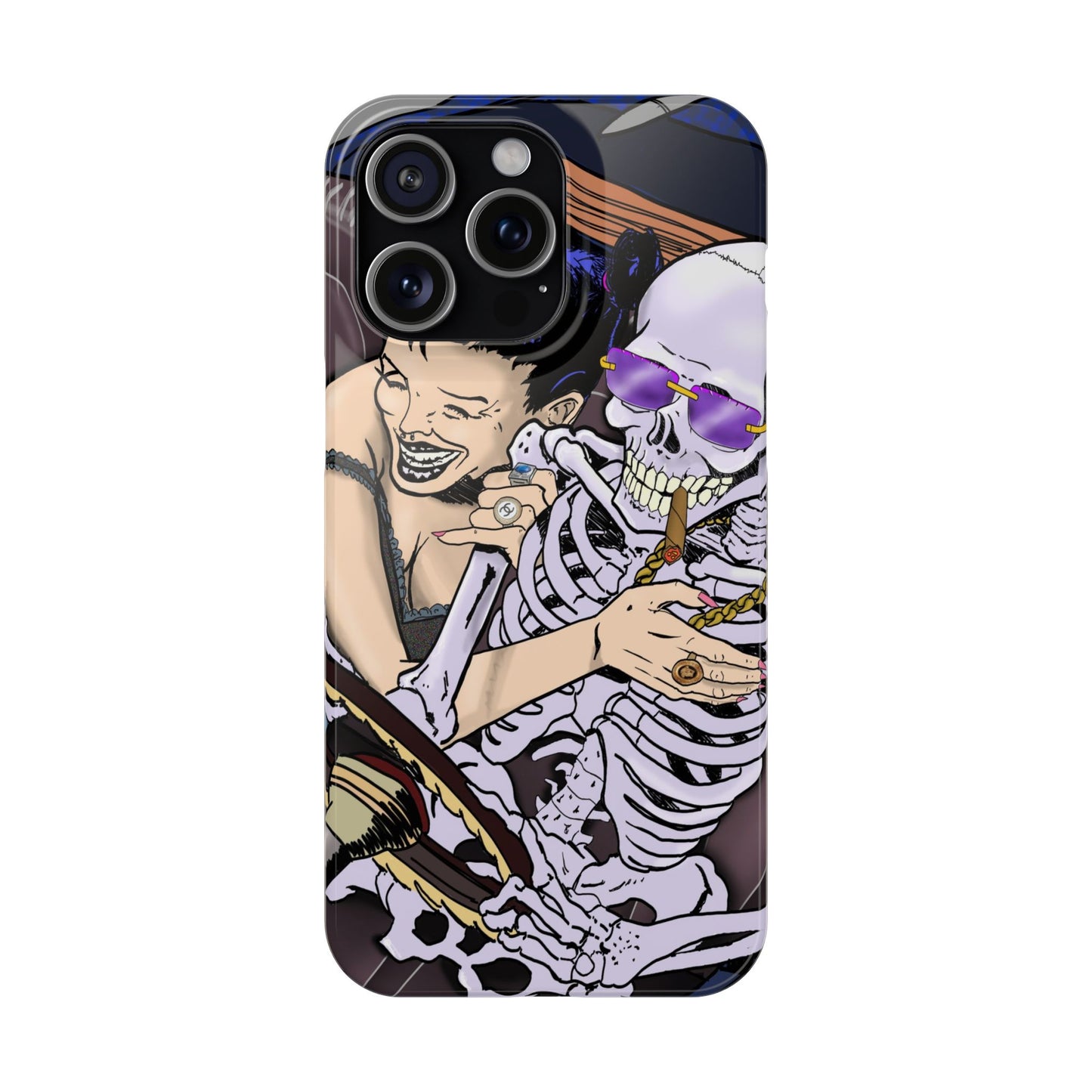 Edgy Slim Phone Case - Gothic Skeleton Design, Alternative Fashion Accessory, Unique Gift for Halloween, Birthday, Novelty Item