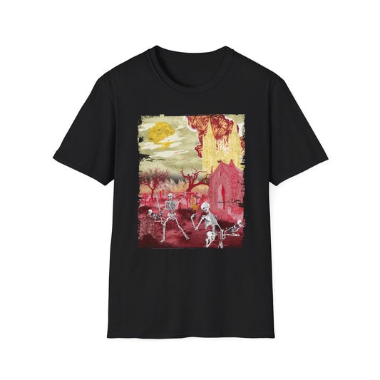 Spooky Skeleton Art T-Shirt, Halloween Apparel, Unisex Graphic Tee, Festival Wear, Unique Gift for Halloween Lovers, Graveyard aesthetic
