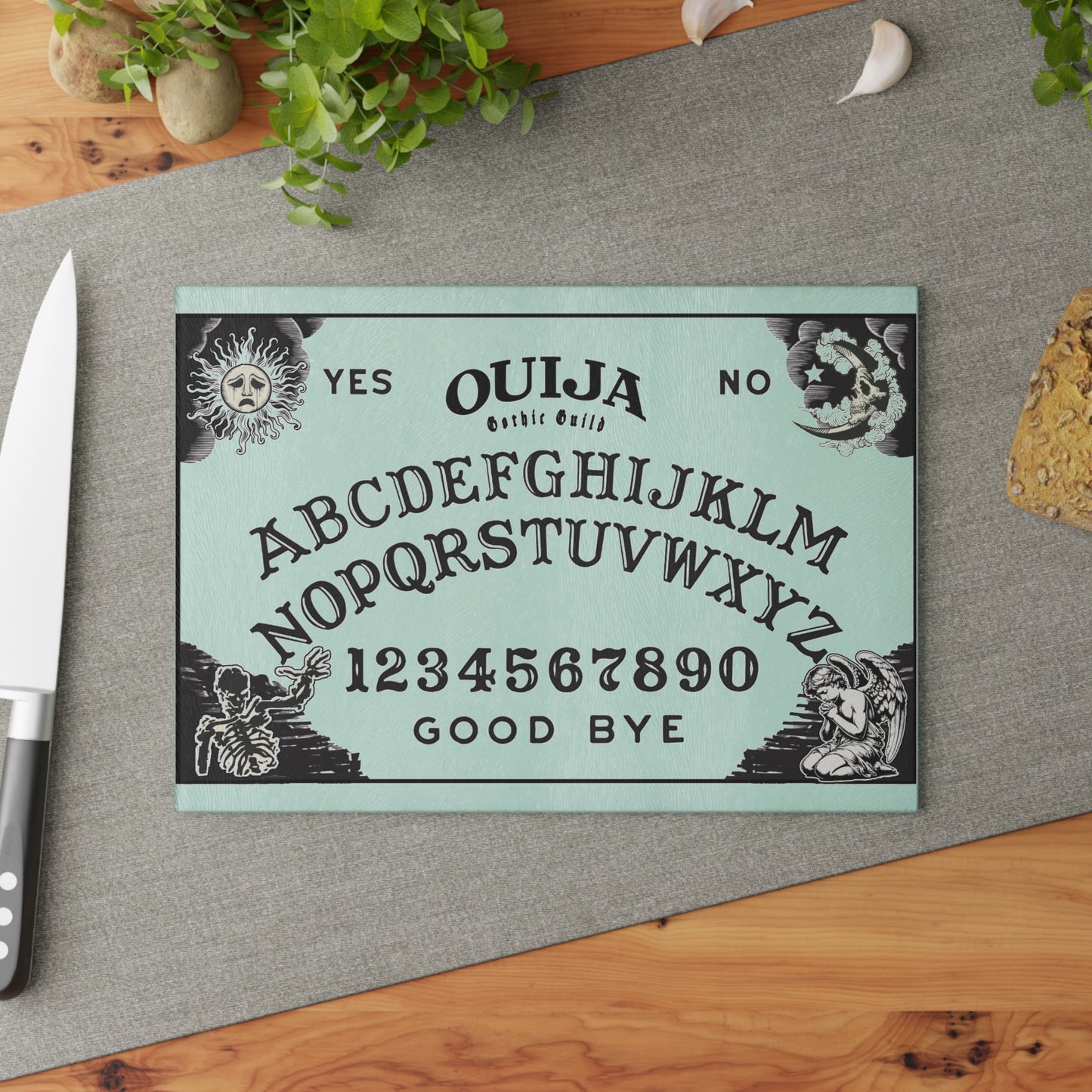 Ouija Board Glass Cutting Board | Unique Kitchen Decor, Gothic Gift, Witchy Kitchen Accessories, Halloween Decor, Spooky Gift