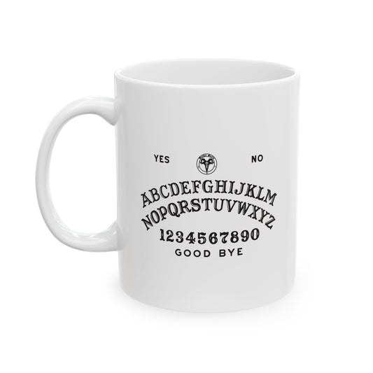 Ouija Stylish Ceramic Mug, Funny Coffee Cup, Gift for Friends, Customizable Drinkware, Unique Office Mug, Home Decor