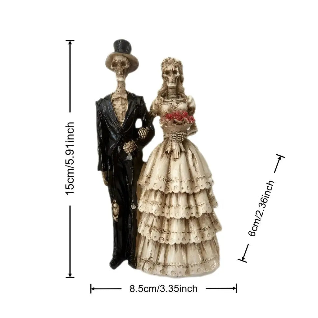 Gothic Skeleton Couple Figurine – Romantic Skull Lovers Statue | Wedding Gift, Gothic Home Decor, Halloween Ornament for Alternative Couples