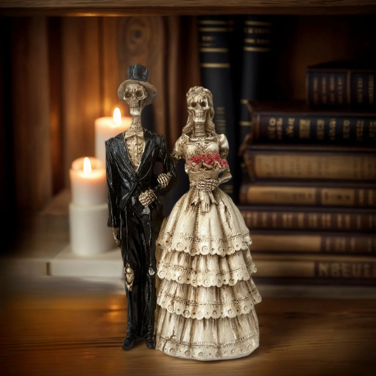 Gothic Skeleton Couple Figurine – Romantic Skull Lovers Statue | Wedding Gift, Gothic Home Decor, Halloween Ornament for Alternative Couples