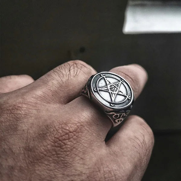 Baphomet Seal Ring – Gothic Satanic Pentagram Ring | Dark Occult Jewelry | '' Free Shipping ''