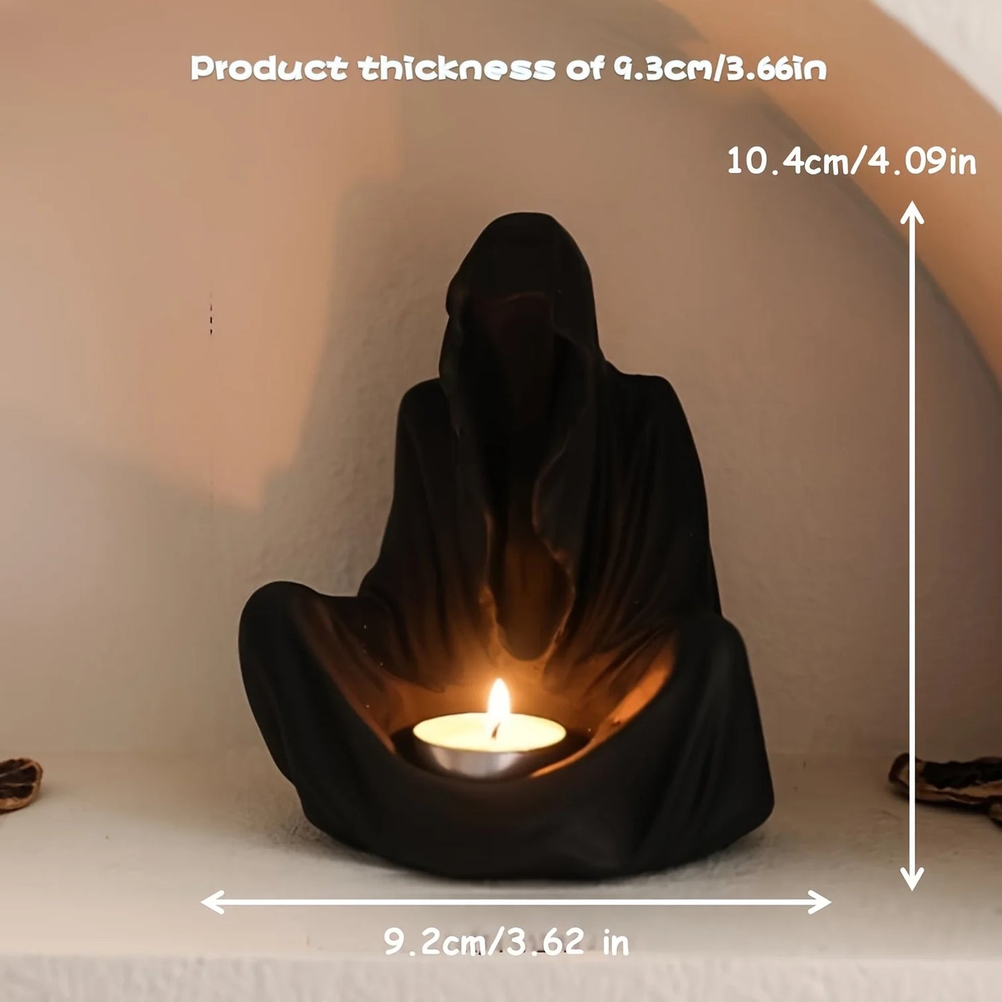 Gothic Grim Reaper Candle Holder – Dark Knight Cloak Candelabra Statue, Mysterious Halloween Decor, Spooky Desktop Accent