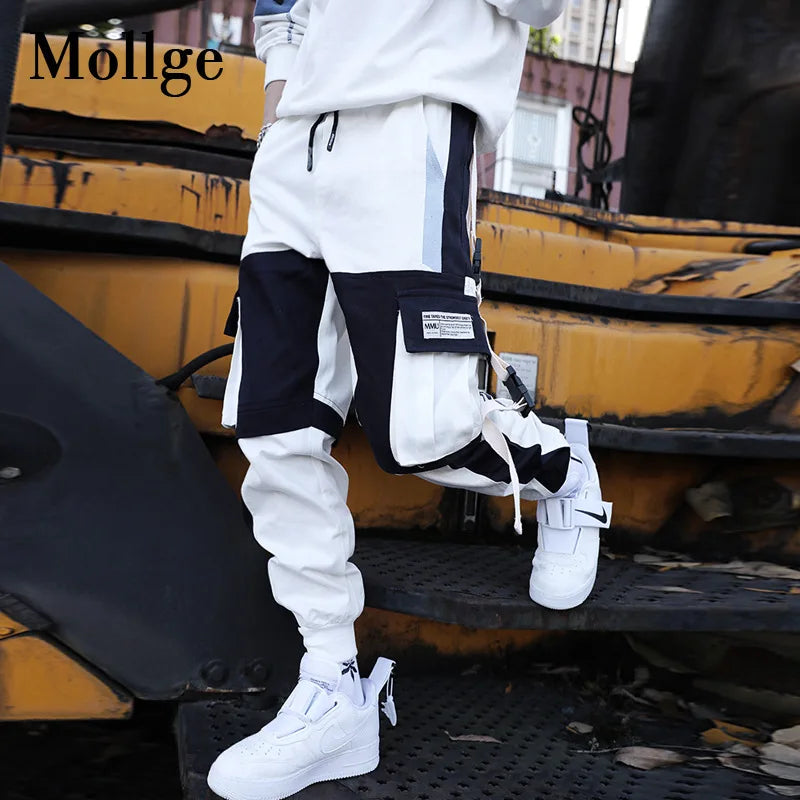 Men's Techwear Cargo Joggers – Streetwear Sweatpants with Contrast Pockets & Straps, Hip Hop Casual Trousers