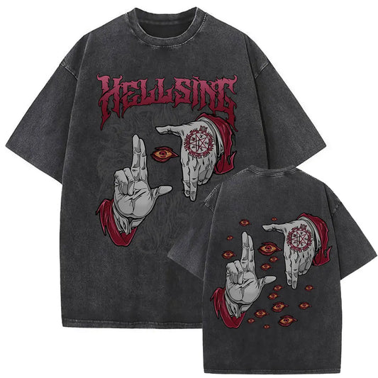 Graphic T-shirt, Anime Hellsing Abraham Van Helsing Vampire Alucard Double Sided Print T-shirts Men's 90s Manga Oversized T Shirts