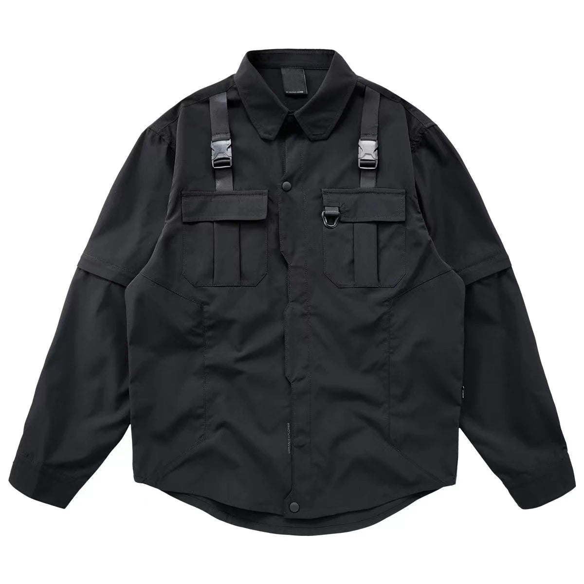 Men's Gothic Black Strap Shirt – Techwear Harajuku Button-Up with Shoulder Straps, Streetwear Oversized Top