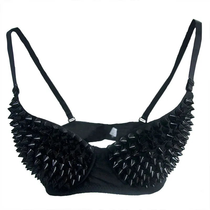 Gothic Silver Rivet Bralette – Punk Rave Push-Up Lingerie Top for Women | Sexy Clubwear Bra for Night Out & Party Looks