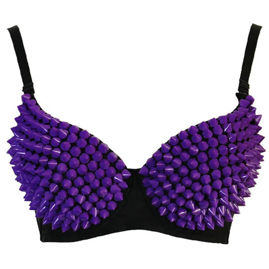 Gothic Silver Rivet Bralette – Punk Rave Push-Up Lingerie Top for Women | Sexy Clubwear Bra for Night Out & Party Looks