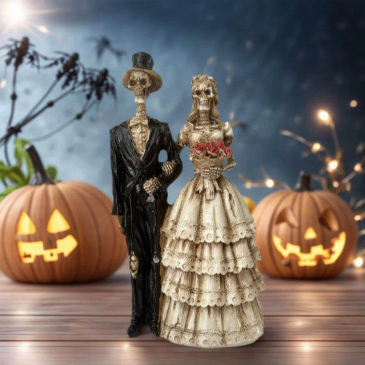 Gothic Skeleton Couple Figurine – Romantic Skull Lovers Statue | Wedding Gift, Gothic Home Decor, Halloween Ornament for Alternative Couples