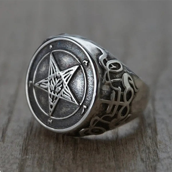 Baphomet Seal Ring – Gothic Satanic Pentagram Ring | Dark Occult Jewelry | '' Free Shipping ''