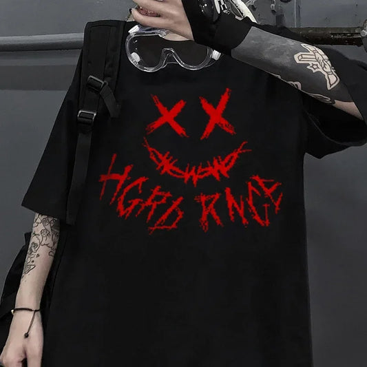 Women's T-shirt Harajuku Y2K Top Oversized T Shirt Retro Korean Style Black Demon Punk Gothic Anime Print Clothes Streetwear