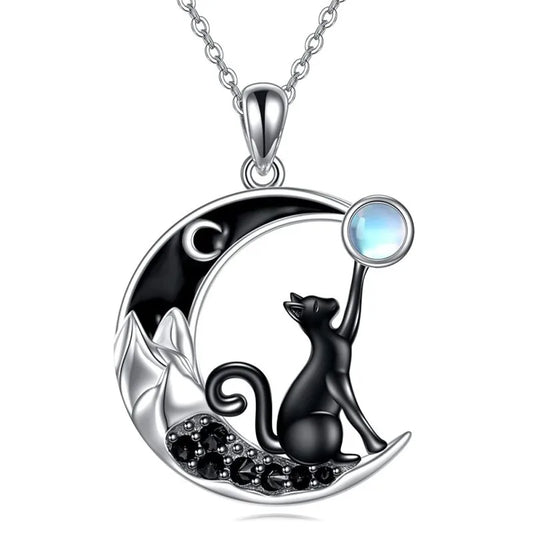 Gothic Cat Moonstone Choker Necklace – Colorful Rhinestone Pendant | Sparkling Fashion Jewelry for Women | '' Free Shipping ''