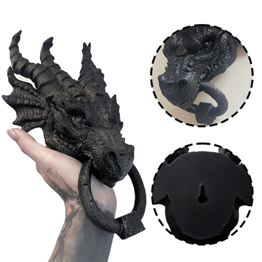 Gothic Dragon Head Door Knocker – Dark Fantasy Wall Decor for Home or Office | Heavy Resin Dragon Statue for Gothic & Medieval Home Aesthetic